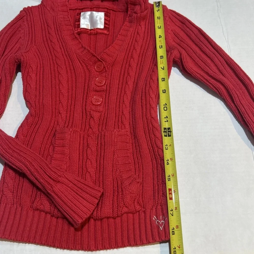 Justice‎ Girls Y2K Red Cable Knit Hooded Sweater Cardigan Size 10 Cozy 2010